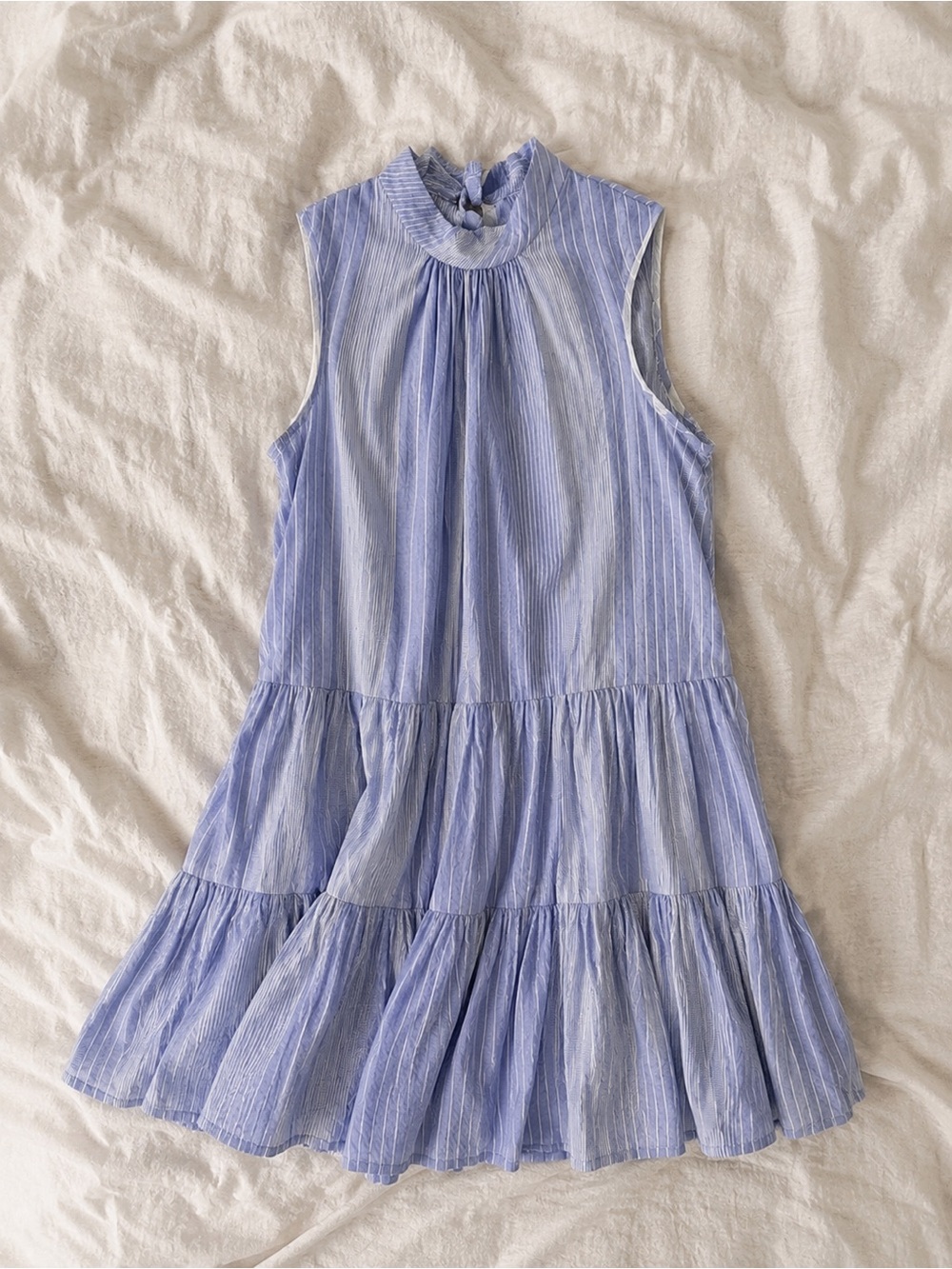Calvin Klein Sleeveless Blue Stripe Tiered Mini Dress